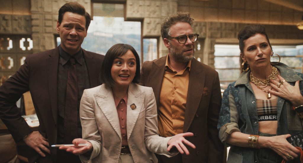 Ike Barinholtz, Chase Sui Wonders, Seth Rogen, Kathryn Hahn in The Studio